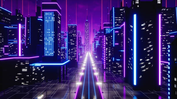 istock Street in metaverse city, 3d render 1394561817
