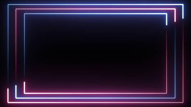 istock Neon blue and red triple border background 1394563616