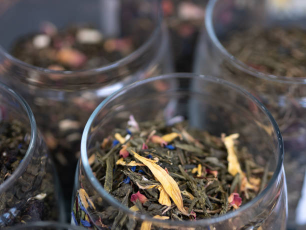 istock Herbal tea of different varieties in glass jars top view 1394568221