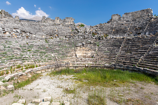 Theater ruins in the ancient city of Tlos, Fethiye, Muğla, Turkey.