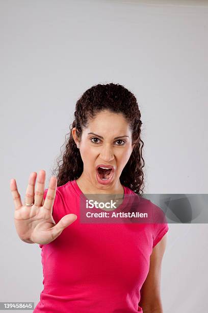 Woman Yelling Stop Stock Photo - Download Image Now - Adult, Anger, Displeased