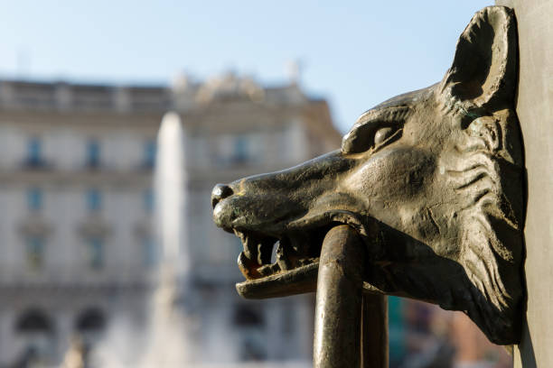 Roman wolf head bust at Piazza della Republica, Rome, Italy