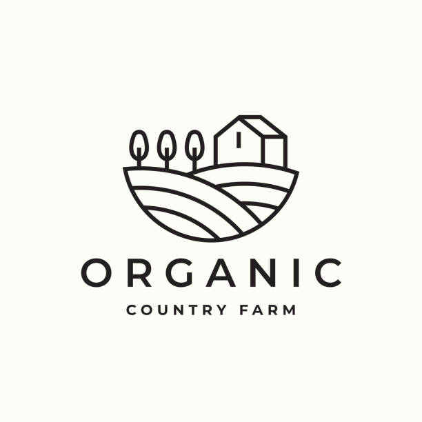 ilustrações, clipart, desenhos animados e ícones de ícone da fazenda de campo orgânico - quinta orgânica