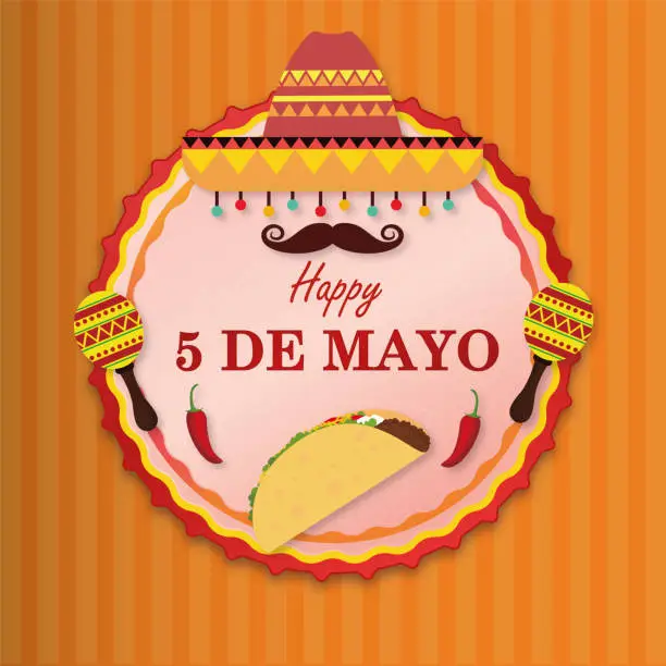 Vector illustration of Cinco de Mayo vector illustration with Mexican items and text