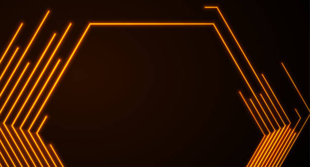 illustrations, cliparts, dessins animés et icônes de fond de géométrie de lignes hexagonales au néon orange vif - led lighting equipment backgrounds illuminated