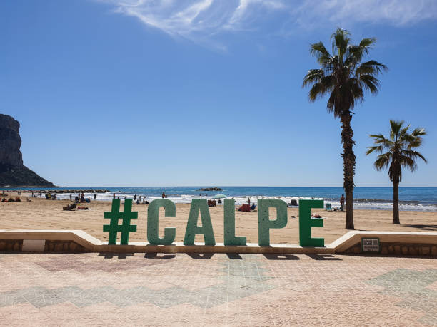 Calpe letters hashtag on the beach, costa blanca, Spain