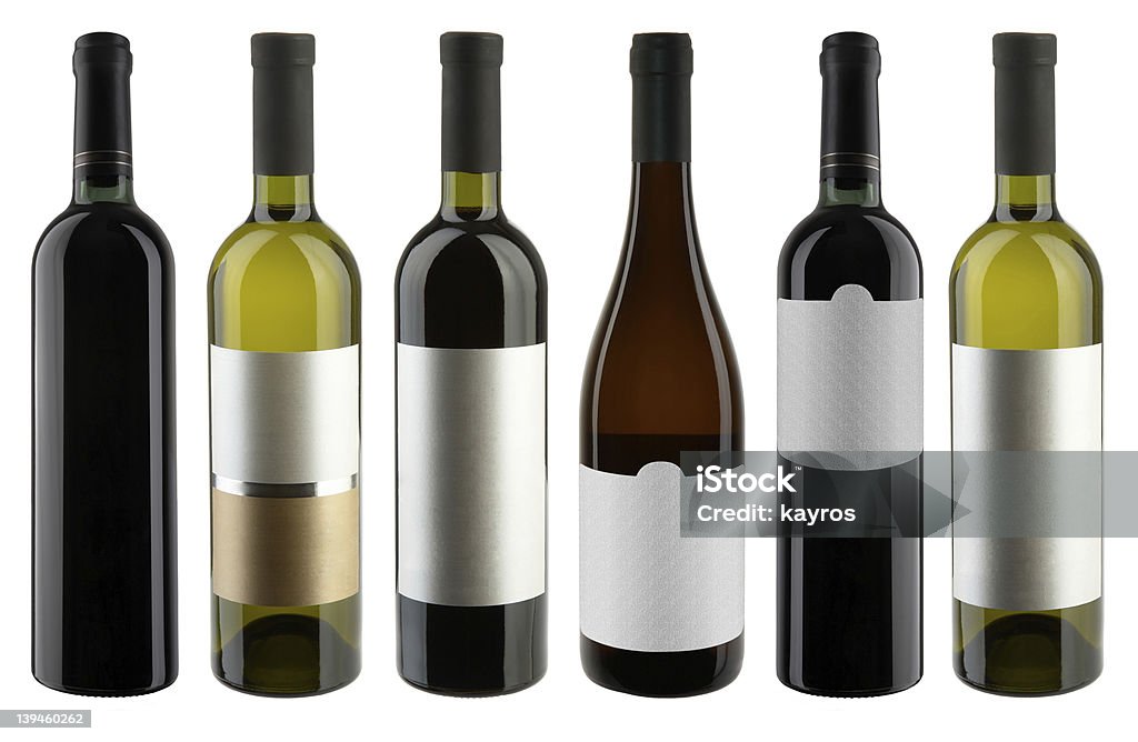 Set di bottiglie di vino rosso e bianco - Foto stock royalty-free di Alchol