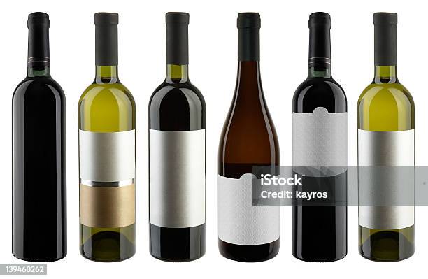 Set Di Bottiglie Di Vino Rosso E Bianco - Fotografie stock e altre immagini di Alchol - Alchol, Bagnato, Bere