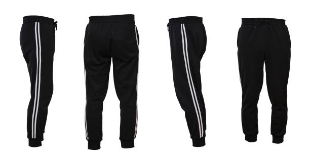 schwarze jogginghose mit zwei weißen linien - trainingsanzug stock-fotos und bilder