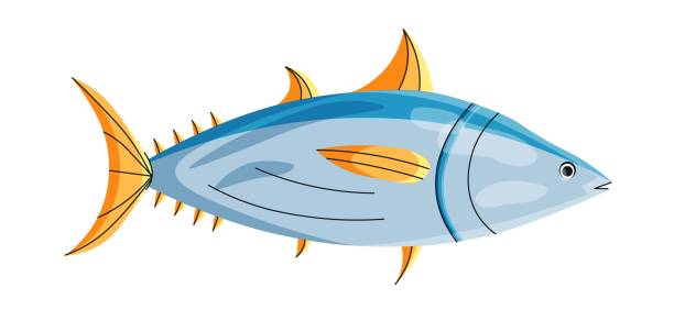 ilustraciones, imágenes clip art, dibujos animados e iconos de stock de atún de aleta amarilla en estilo cartoon - tuna sea underwater fish