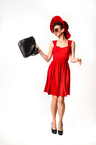 Woman in red dress, Model Studio Shoot, Shopping Concept