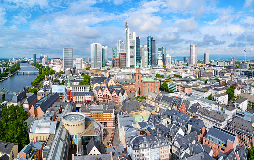 Skyline of business district in Frankfurt Am Main, Germany