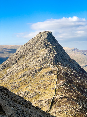 View of the summit of Tryfan from the slopes of Glyder Fach - Snowdonia, North Wales, UK