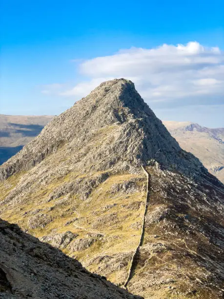 View of the summit of Tryfan from the slopes of Glyder Fach - Snowdonia, North Wales, UK
