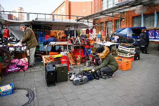 Hamburg, Germany, March 19, 2022 - People go over the 