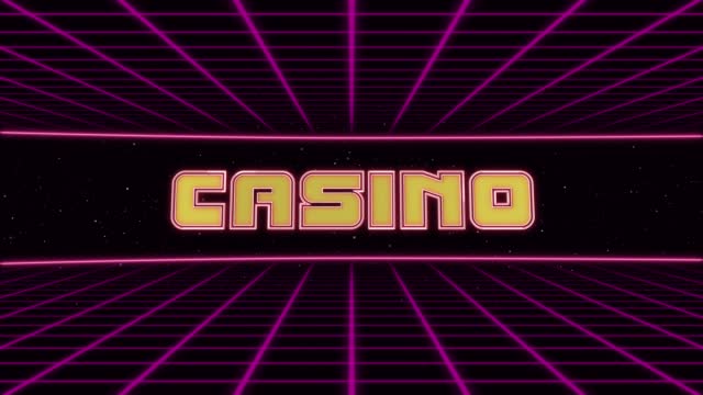 Casino Title Animated Retro Futuristic 80s 90s Style. Animation squares and retro background