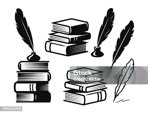 istock Books and feather quill pen. Education symbol. Literature concept vector 1394625108