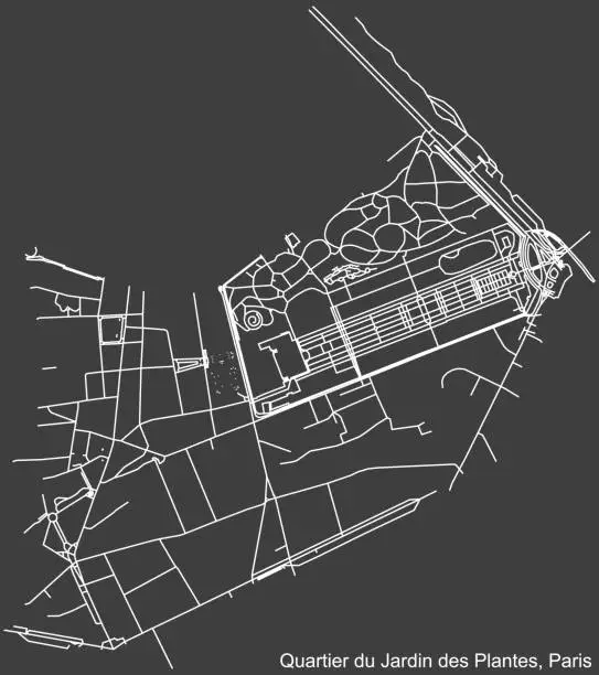 Vector illustration of Street roads map of the JARDIN-DES-PLANTES QUARTER, PARIS