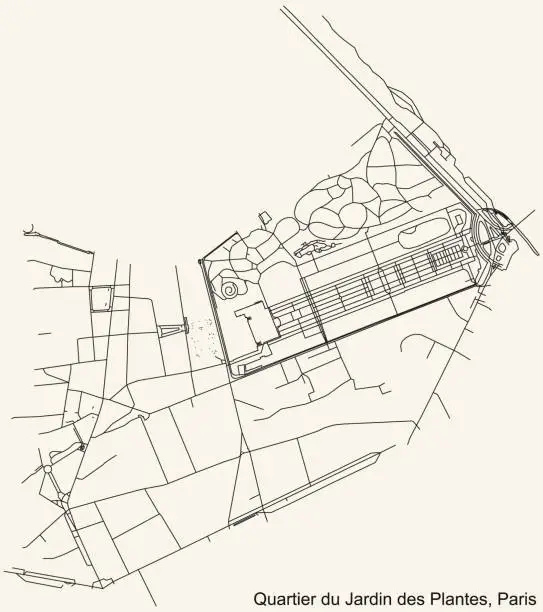 Vector illustration of Street roads map of the JARDIN-DES-PLANTES QUARTER, PARIS