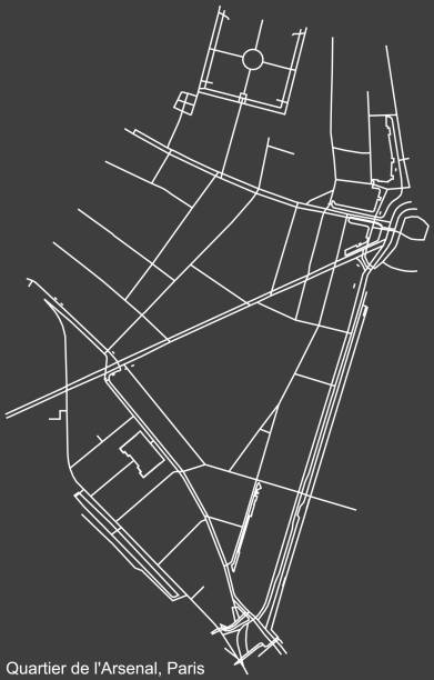 street roads map of the arsenal quarter, paris - arsenal stock illustrations