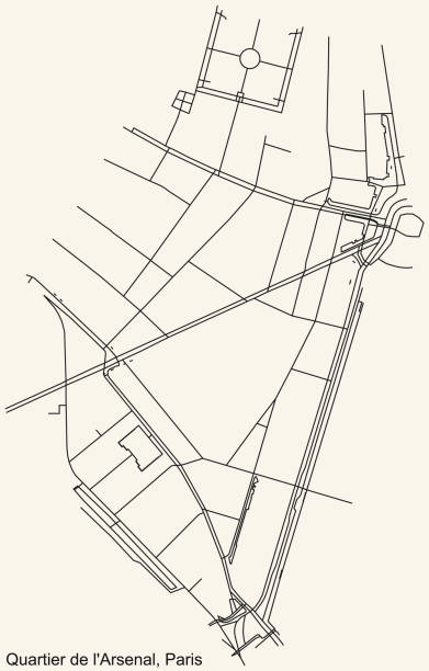 street roads map of the arsenal quarter, paris - arsenal stock illustrations