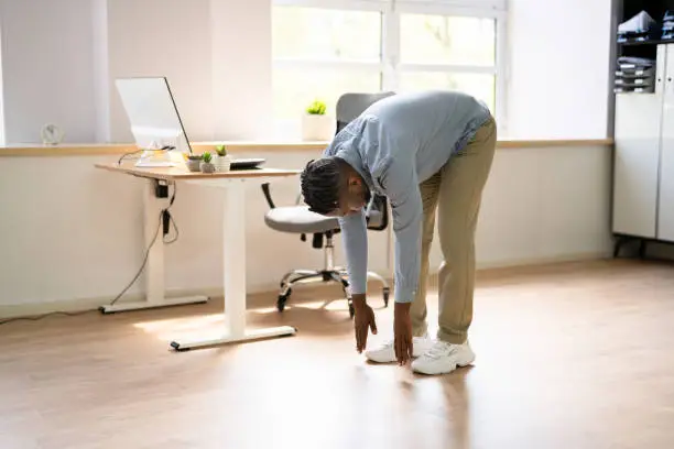 Stretching Office Workout. Desk Stretch Exercise At Workplace