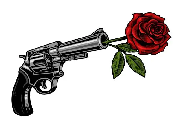 Vector illustration of Gun with rose
