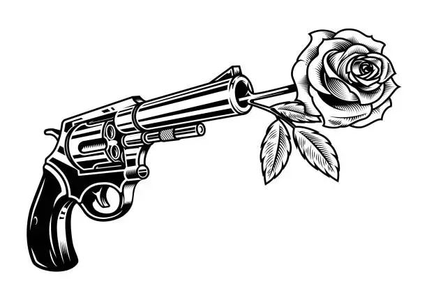 Vector illustration of Revolver with rose