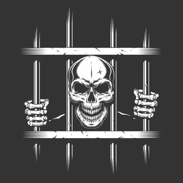 Vector illustration of prisoner behind bars