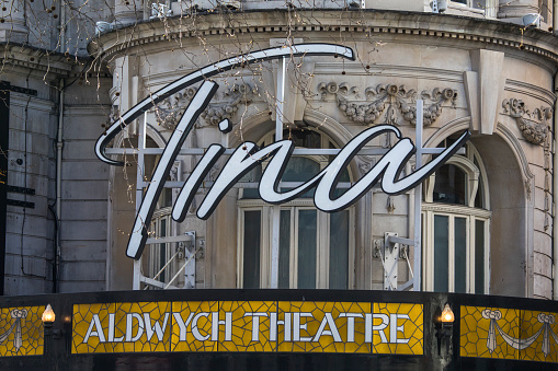 London, UK - March 17th 2022: The exterior of the Aldwych Theatre in London, UK, promoting Tina - The Tina Turner Musical.