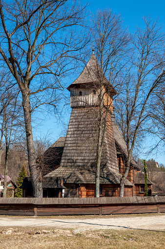 The Gothic wooden church of the Archangel Michael in Binarowa in Lesser Poland. Built in early 16th century (about 1500). UNESCO World Heritage Site.