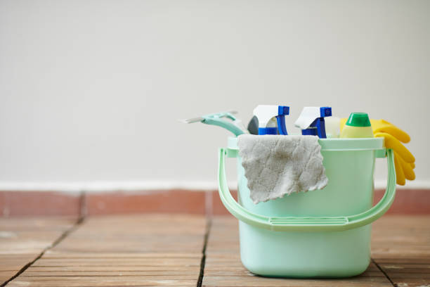 istock Bucket with Cleaning Tools and Detergents 1394635915