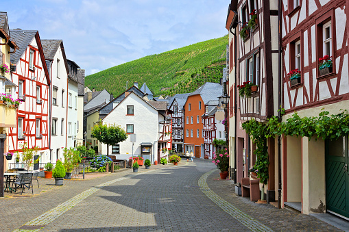 Beautiful street of traditional half timbered buildings in the town of Bernkastel Kues, Germany