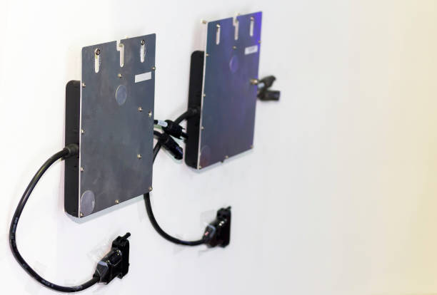 micro inverter device for electric change to direct current for solar energy industrial on white wall with copy space