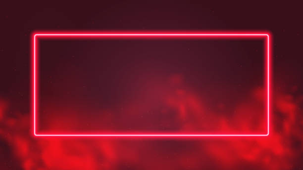 istock Glowing square frame, red neon rays in smoke, cyber background with copy space, cyberpunk futuristic vector illustration 1394637490