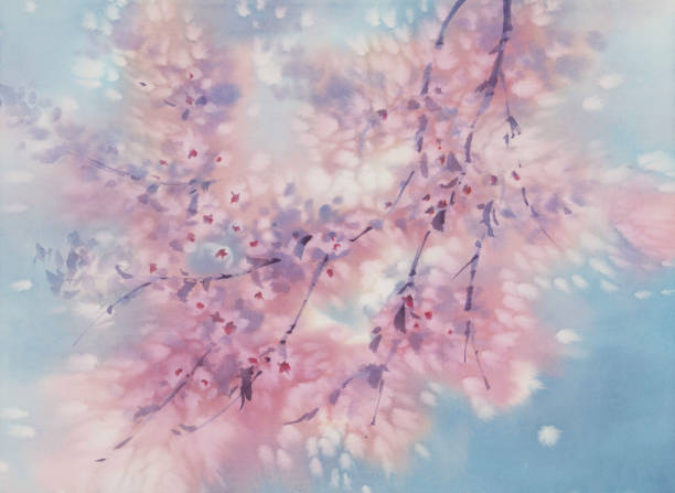 istock Flowering sunny garden in spring watercolor background 1394639432