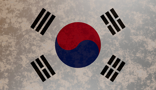 South Korea Flag with Grunge Texture 3D Render
