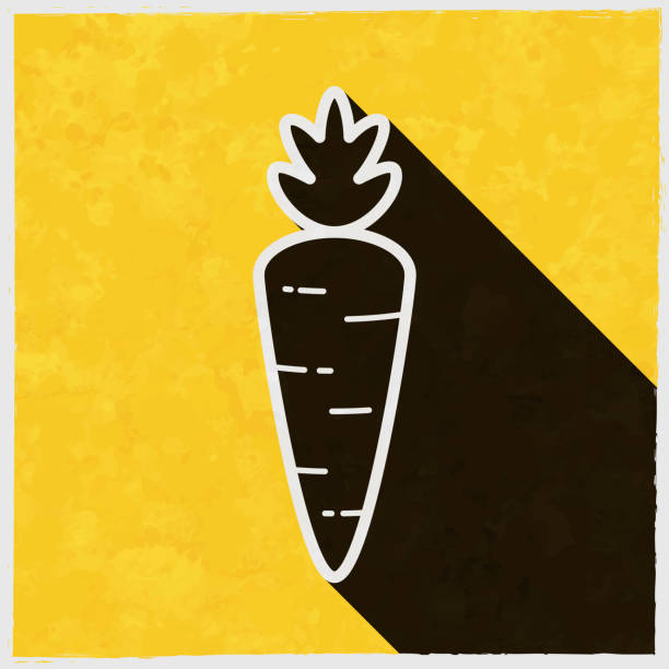 ilustrações de stock, clip art, desenhos animados e ícones de carrot. icon with long shadow on textured yellow background - root paper black textured