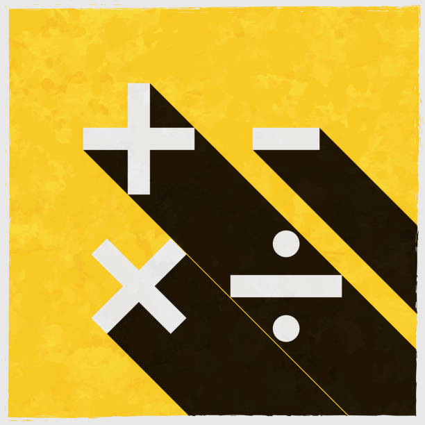 ilustrações de stock, clip art, desenhos animados e ícones de mathematical symbols. icon with long shadow on textured yellow background - subtraction