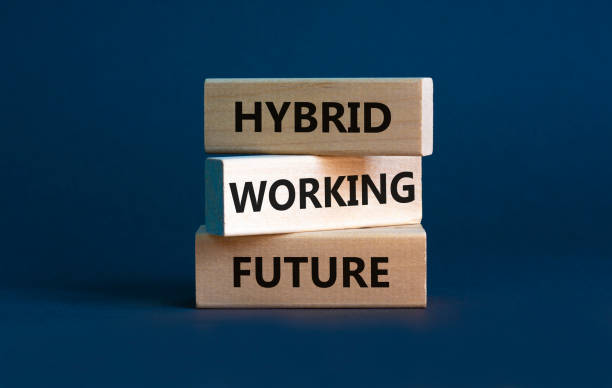 istock Hybrid working future symbol. Concept words 'hybrid working future'. Beautiful grey background. Business and hybrid working future concept, copy space. 1394646025