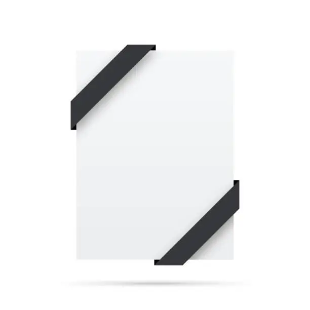 Vector illustration of Black ribbon on blank white label - Design Elements