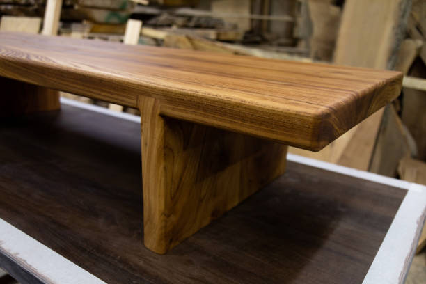 istock Newly-made brown wooden table in the workshop 1394647180