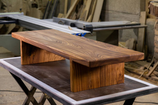 istock Newly-made brown wooden table in the workshop 1394648049