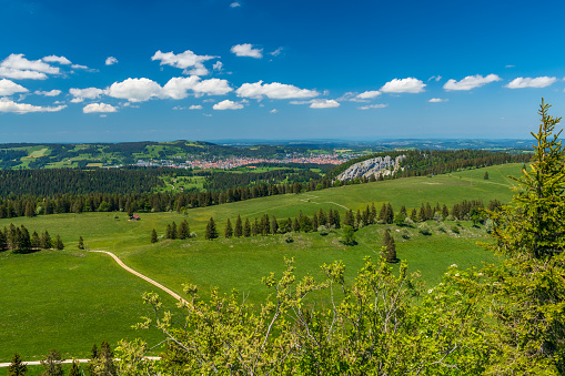 View across the fields to La Chaux de Fonds.