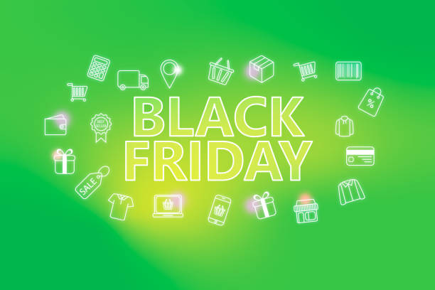 stockillustraties, clipart, cartoons en iconen met black friday  - ecommerce web banner on green background. - green friday