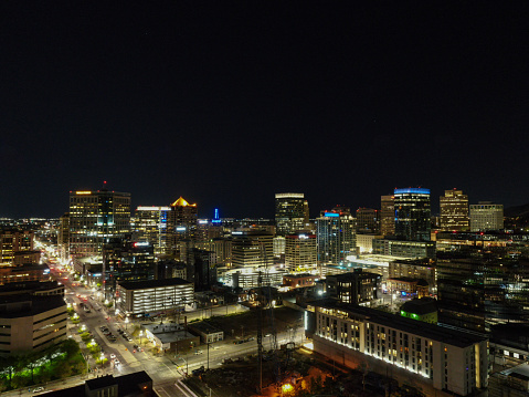 A night time aerial view of Salt Lake City. The night time light of Salt Lake City.