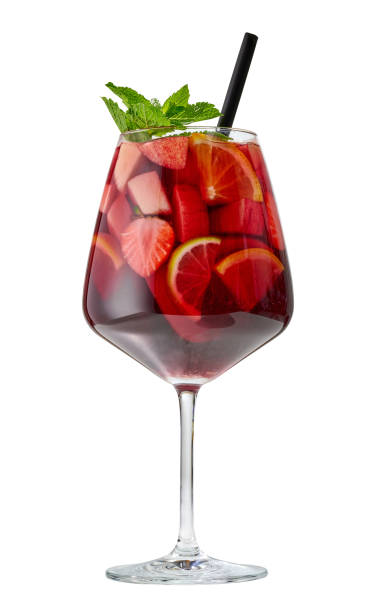 glass of red sangria glass of red sangria isolated on white background sangria stock pictures, royalty-free photos & images