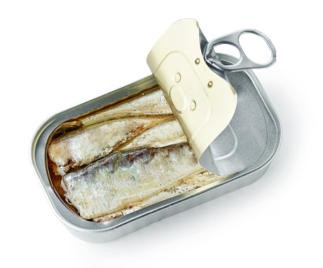 open sardines can isolated on white background