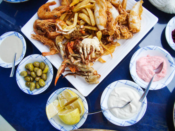 istock greek meze style dishes on the table. 1394660914