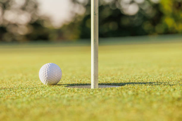 istock Golf course green and pure white ball 1394664599